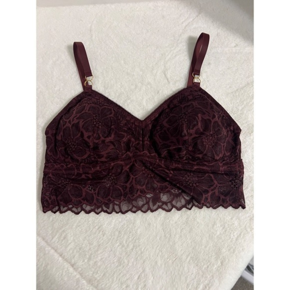 Aerie Lingerie Burgundy Floral Lace Bralette Longline Adjustable Straps XL New
